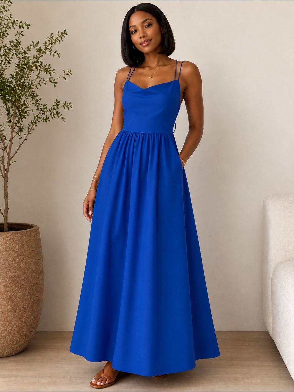Susana Monaco Royal Blue Strap Maxi Dress
